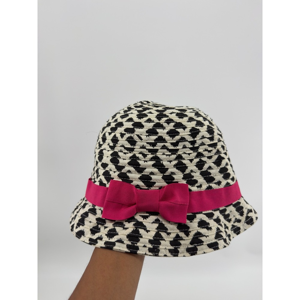 Joe Boxer Womens Bucket Hat Black White Geometric Pink Bow Sun Hat OSFM